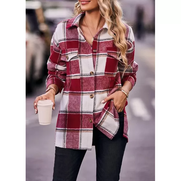 PRETTYGARDEN Womens 2024 Fall Clothes Plaid Shacket Jacket Long Sleeve Button Down Flannel Shirts Fashion BlousePlaid Red White