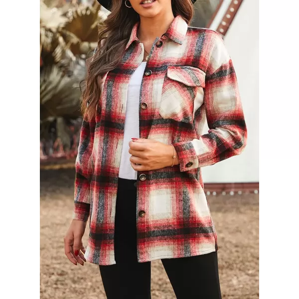 PRETTYGARDEN Womens 2024 Fall Clothes Plaid Shacket Jacket Long Sleeve Button Down Flannel Shirts Fashion BlouseRed