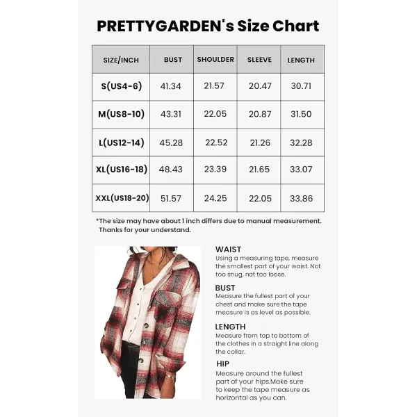 PRETTYGARDEN Womens 2024 Fall Clothes Plaid Shacket Jacket Long Sleeve Button Down Flannel Shirts Fashion BlouseRed