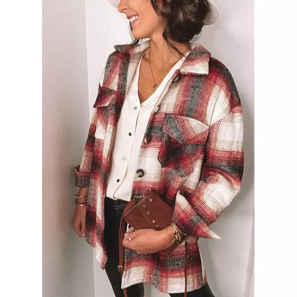PRETTYGARDEN Womens 2024 Fall Clothes Plaid Shacket Jacket Long Sleeve Button Down Flannel Shirts Fashion BlouseRed