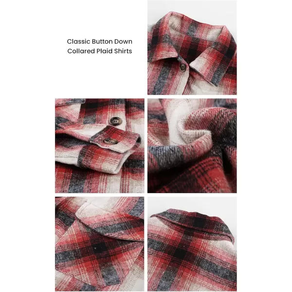 PRETTYGARDEN Womens 2024 Fall Clothes Plaid Shacket Jacket Long Sleeve Button Down Flannel Shirts Fashion BlouseRed