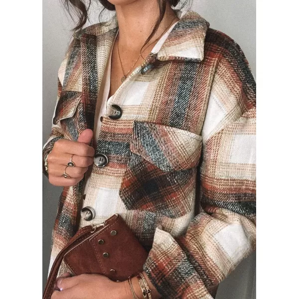 PRETTYGARDEN Womens 2024 Fall Clothes Plaid Shacket Jacket Long Sleeve Button Down Flannel Shirts Fashion BlouseWine Red