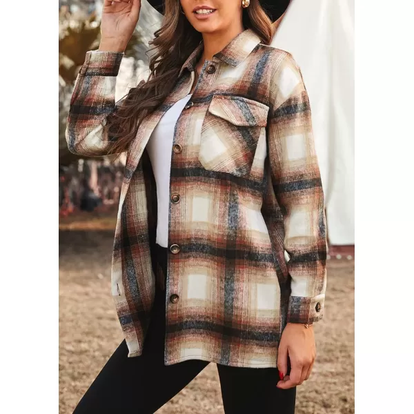 PRETTYGARDEN Womens 2024 Fall Clothes Plaid Shacket Jacket Long Sleeve Button Down Flannel Shirts Fashion BlouseWine Red