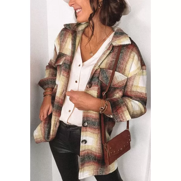 PRETTYGARDEN Womens 2024 Fall Clothes Plaid Shacket Jacket Long Sleeve Button Down Flannel Shirts Fashion BlouseWine Red