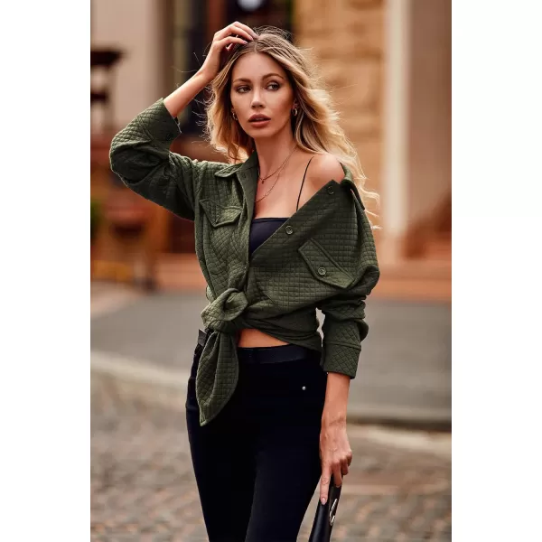 PRETTYGARDEN Womens 2024 Winter Jackets Lapel Coat Outerwear Casual Long Sleeve Button Down Blouse Shirts TopsArmy Green
