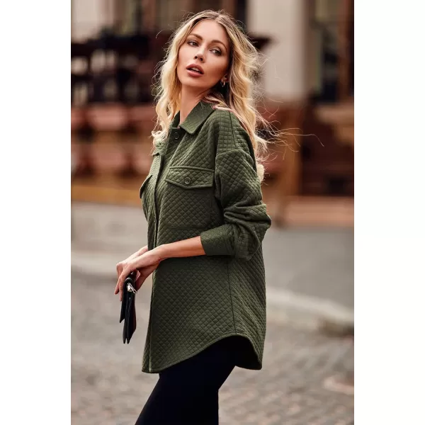 PRETTYGARDEN Womens 2024 Winter Jackets Lapel Coat Outerwear Casual Long Sleeve Button Down Blouse Shirts TopsArmy Green