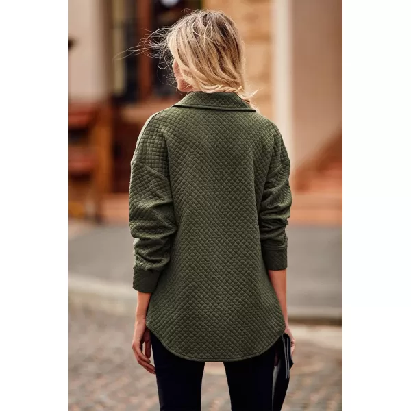 PRETTYGARDEN Womens 2024 Winter Jackets Lapel Coat Outerwear Casual Long Sleeve Button Down Blouse Shirts TopsArmy Green