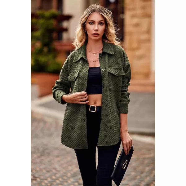 PRETTYGARDEN Womens 2024 Winter Jackets Lapel Coat Outerwear Casual Long Sleeve Button Down Blouse Shirts TopsArmy Green