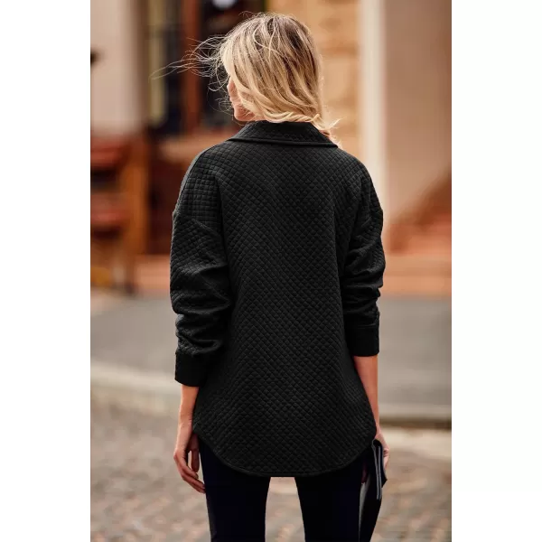 PRETTYGARDEN Womens 2024 Winter Jackets Lapel Coat Outerwear Casual Long Sleeve Button Down Blouse Shirts TopsBlack