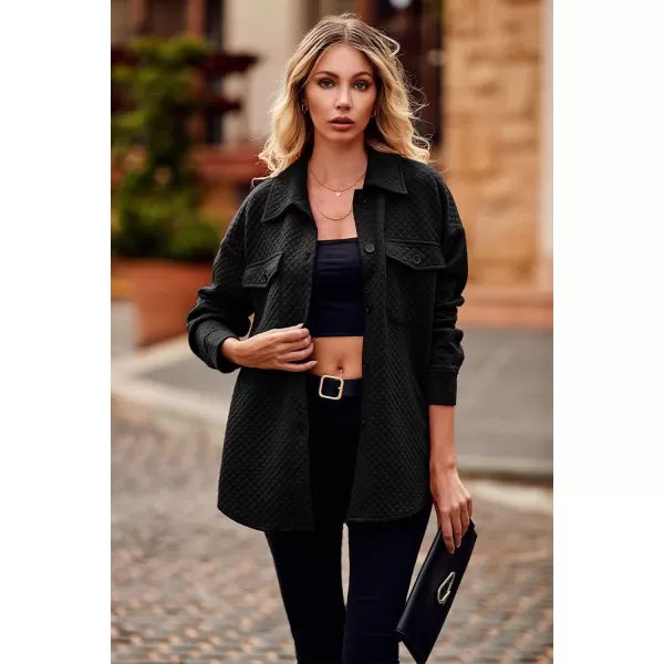 PRETTYGARDEN Womens 2024 Winter Jackets Lapel Coat Outerwear Casual Long Sleeve Button Down Blouse Shirts TopsBlack