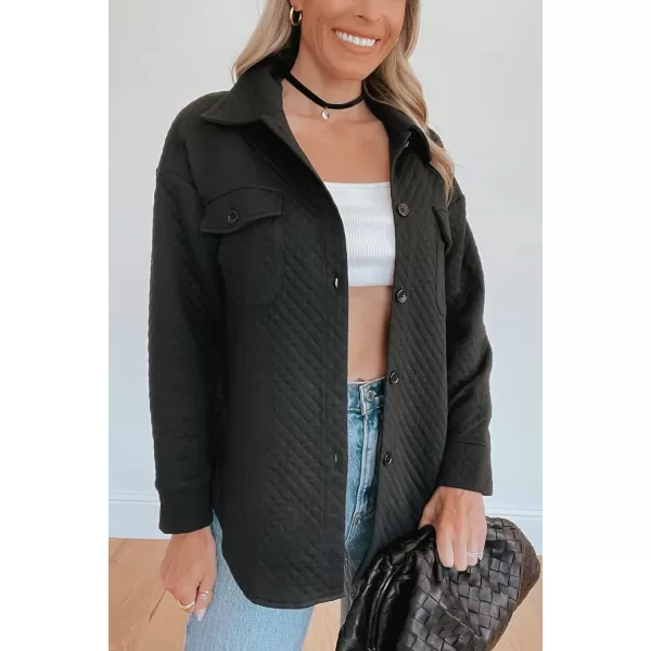 PRETTYGARDEN Womens 2024 Winter Jackets Lapel Coat Outerwear Casual Long Sleeve Button Down Blouse Shirts TopsBlack