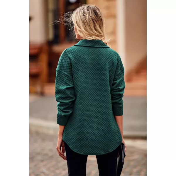 PRETTYGARDEN Womens 2024 Winter Jackets Lapel Coat Outerwear Casual Long Sleeve Button Down Blouse Shirts TopsDark Green