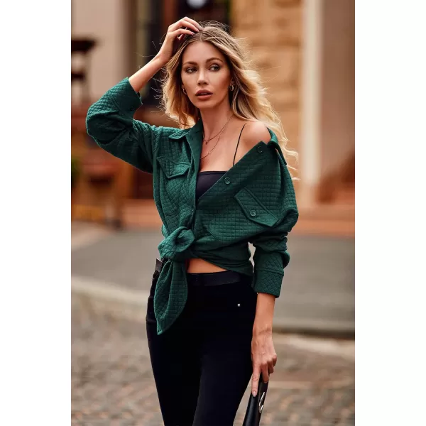 PRETTYGARDEN Womens 2024 Winter Jackets Lapel Coat Outerwear Casual Long Sleeve Button Down Blouse Shirts TopsDark Green