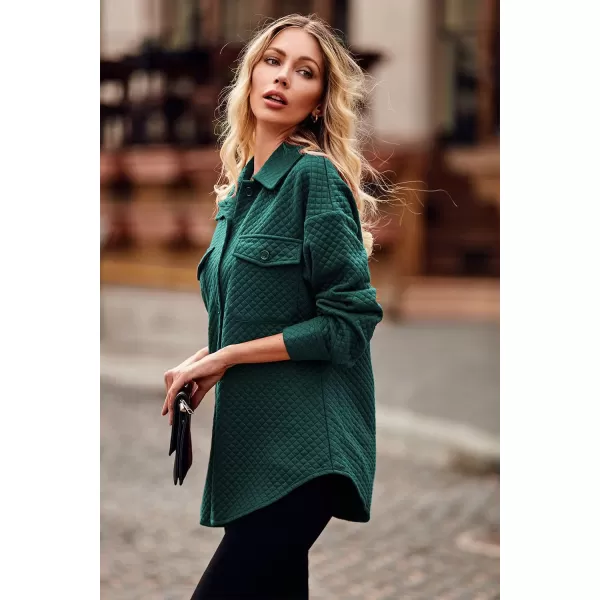 PRETTYGARDEN Womens 2024 Winter Jackets Lapel Coat Outerwear Casual Long Sleeve Button Down Blouse Shirts TopsDark Green