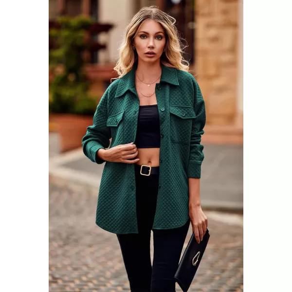 PRETTYGARDEN Womens 2024 Winter Jackets Lapel Coat Outerwear Casual Long Sleeve Button Down Blouse Shirts TopsDark Green