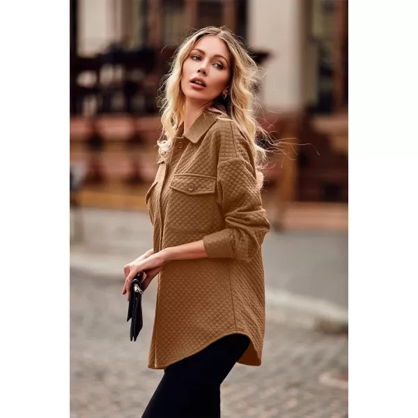 PRETTYGARDEN Womens 2024 Winter Jackets Lapel Coat Outerwear Casual Long Sleeve Button Down Blouse Shirts TopsDark Khaki