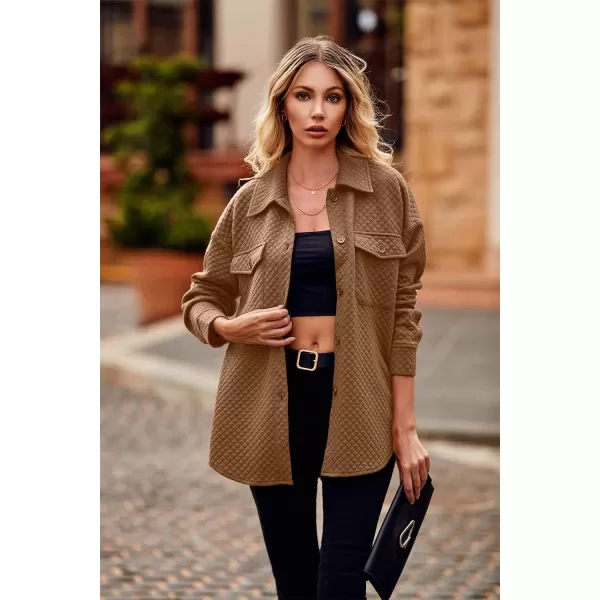 PRETTYGARDEN Womens 2024 Winter Jackets Lapel Coat Outerwear Casual Long Sleeve Button Down Blouse Shirts TopsDark Khaki