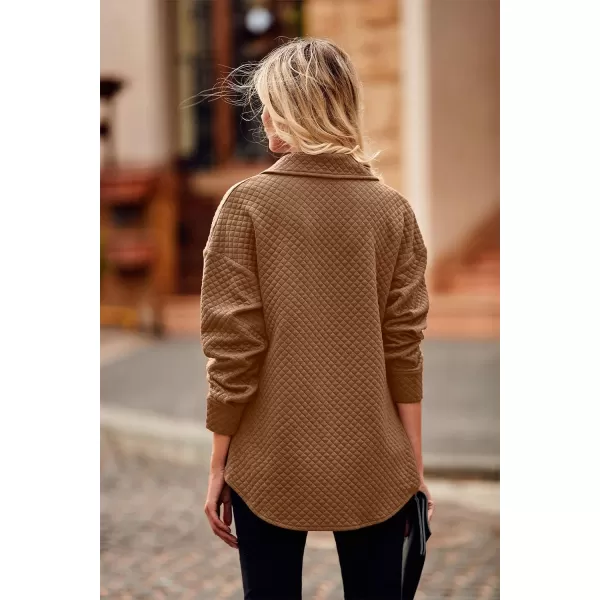 PRETTYGARDEN Womens 2024 Winter Jackets Lapel Coat Outerwear Casual Long Sleeve Button Down Blouse Shirts TopsDark Khaki