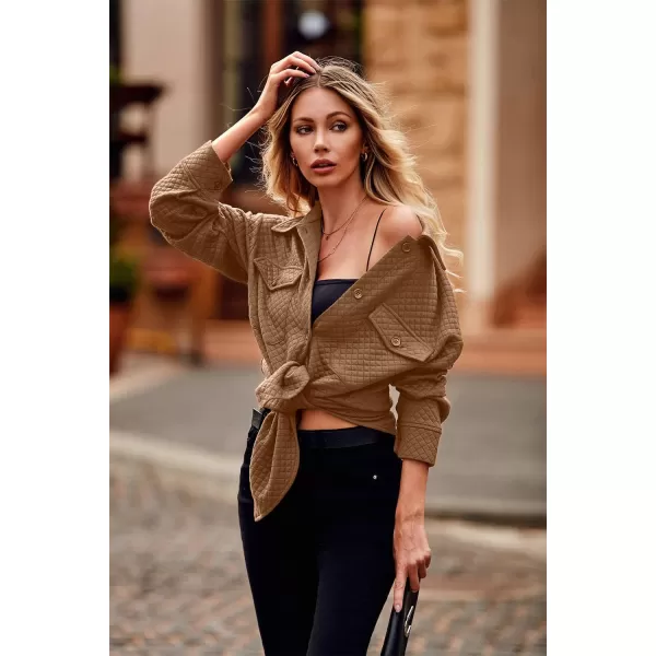 PRETTYGARDEN Womens 2024 Winter Jackets Lapel Coat Outerwear Casual Long Sleeve Button Down Blouse Shirts TopsDark Khaki