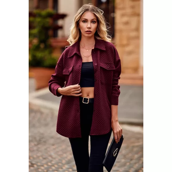 PRETTYGARDEN Womens 2024 Winter Jackets Lapel Coat Outerwear Casual Long Sleeve Button Down Blouse Shirts TopsDark Wine Red