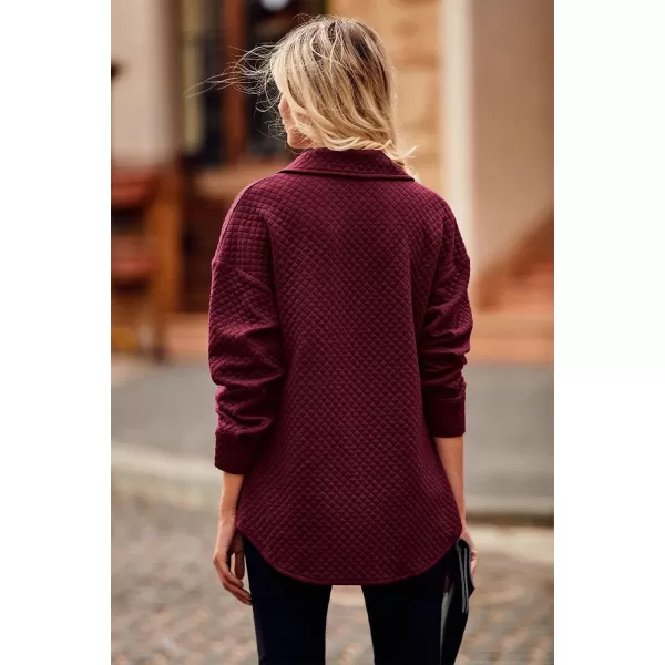 PRETTYGARDEN Womens 2024 Winter Jackets Lapel Coat Outerwear Casual Long Sleeve Button Down Blouse Shirts TopsDark Wine Red
