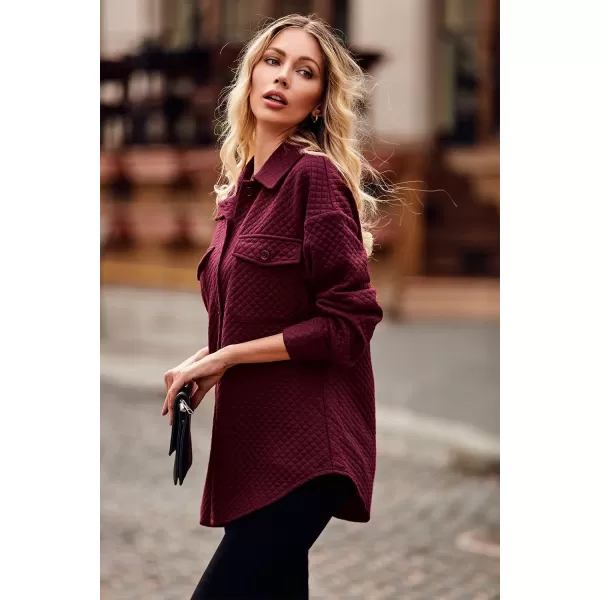 PRETTYGARDEN Womens 2024 Winter Jackets Lapel Coat Outerwear Casual Long Sleeve Button Down Blouse Shirts TopsDark Wine Red