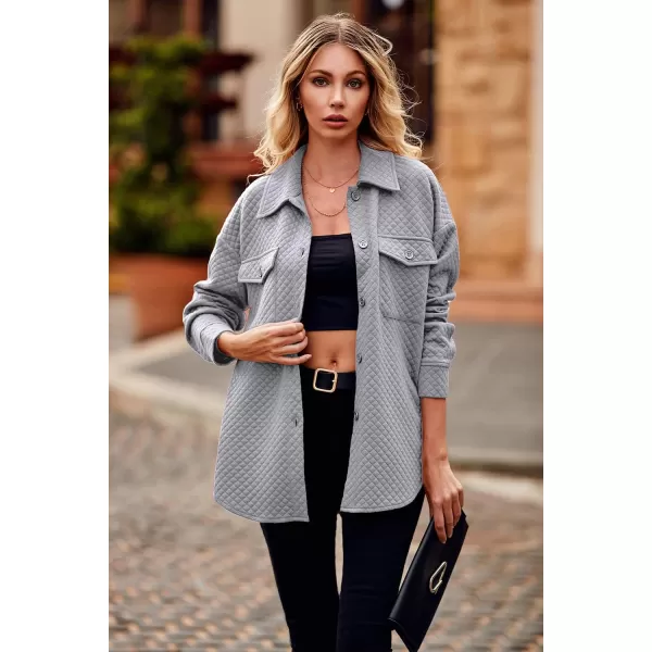 PRETTYGARDEN Womens 2024 Winter Jackets Lapel Coat Outerwear Casual Long Sleeve Button Down Blouse Shirts TopsLight Grey