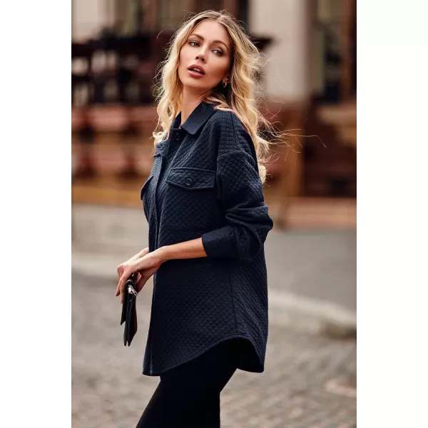 PRETTYGARDEN Womens 2024 Winter Jackets Lapel Coat Outerwear Casual Long Sleeve Button Down Blouse Shirts TopsNavy