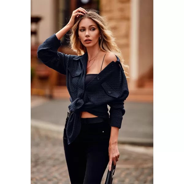 PRETTYGARDEN Womens 2024 Winter Jackets Lapel Coat Outerwear Casual Long Sleeve Button Down Blouse Shirts TopsNavy