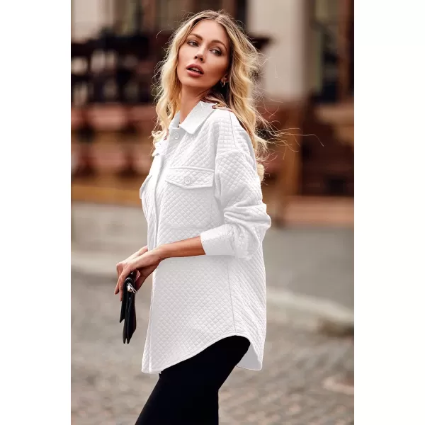 PRETTYGARDEN Womens 2024 Winter Jackets Lapel Coat Outerwear Casual Long Sleeve Button Down Blouse Shirts TopsWhite