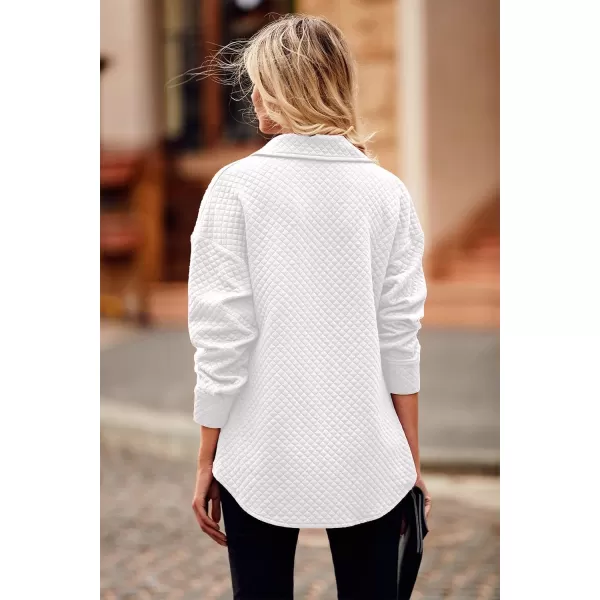 PRETTYGARDEN Womens 2024 Winter Jackets Lapel Coat Outerwear Casual Long Sleeve Button Down Blouse Shirts TopsWhite