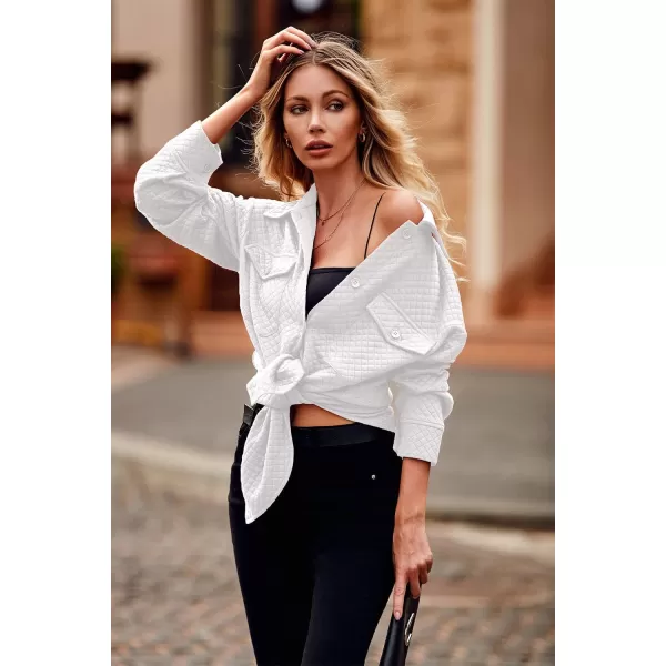 PRETTYGARDEN Womens 2024 Winter Jackets Lapel Coat Outerwear Casual Long Sleeve Button Down Blouse Shirts TopsWhite