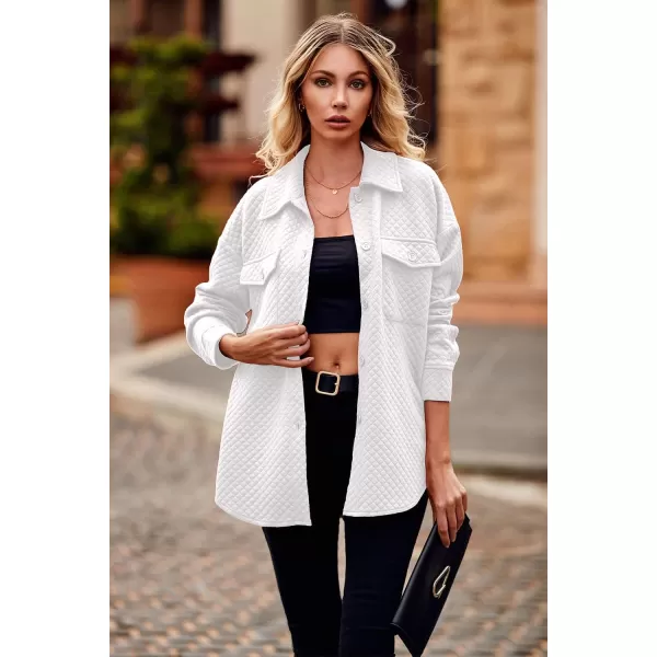 PRETTYGARDEN Womens 2024 Winter Jackets Lapel Coat Outerwear Casual Long Sleeve Button Down Blouse Shirts TopsWhite