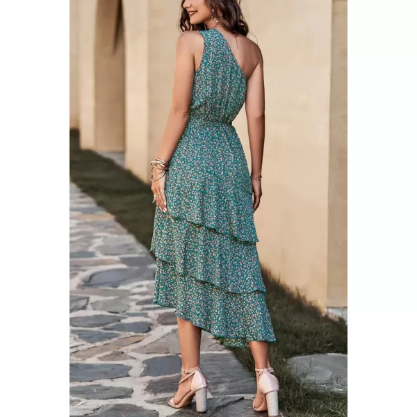 PRETTYGARDEN Womens Summer Floral Sundress Casual One Shoulder Tiered Ruffle Flowy Midi Beach Boho DressesFloral Olive Green