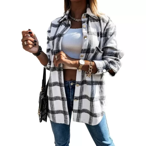 PRETTYGARDEN Womens 2024 Fall Clothes Plaid Shacket Jacket Long Sleeve Button Down Flannel Shirts Fashion BlouseBlack