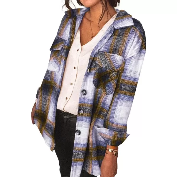 PRETTYGARDEN Womens 2024 Fall Clothes Plaid Shacket Jacket Long Sleeve Button Down Flannel Shirts Fashion BlouseBrown
