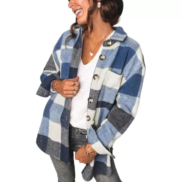 PRETTYGARDEN Womens 2024 Fall Clothes Plaid Shacket Jacket Long Sleeve Button Down Flannel Shirts Fashion BlouseDark Blue