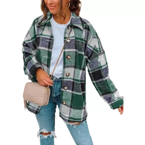 PRETTYGARDEN Womens 2024 Fall Clothes Plaid Shacket Jacket Long Sleeve Button Down Flannel Shirts Fashion BlouseGreen