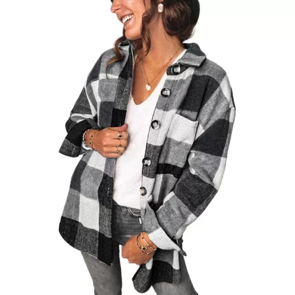 PRETTYGARDEN Womens 2024 Fall Clothes Plaid Shacket Jacket Long Sleeve Button Down Flannel Shirts Fashion BlouseGrey