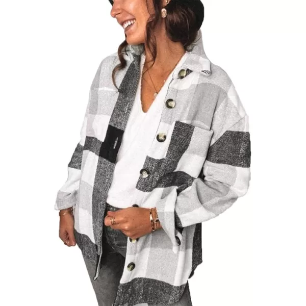 PRETTYGARDEN Womens 2024 Fall Clothes Plaid Shacket Jacket Long Sleeve Button Down Flannel Shirts Fashion BlouseLight Grey
