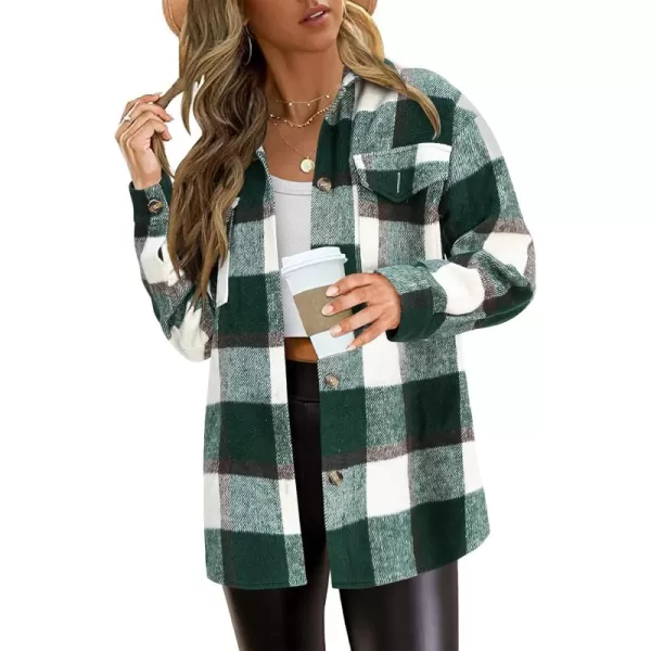 PRETTYGARDEN Womens 2024 Fall Clothes Plaid Shacket Jacket Long Sleeve Button Down Flannel Shirts Fashion BlousePlaid Dark Green White
