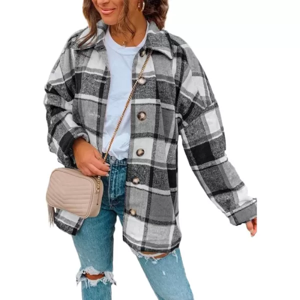 PRETTYGARDEN Womens 2024 Fall Clothes Plaid Shacket Jacket Long Sleeve Button Down Flannel Shirts Fashion BlousePlaid Grey