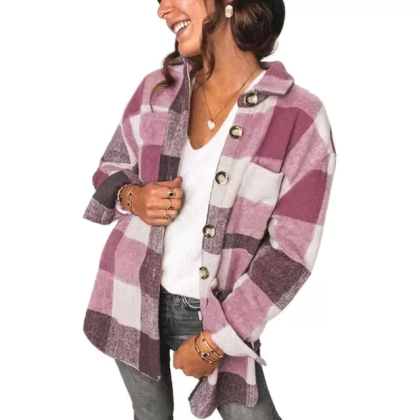 PRETTYGARDEN Womens 2024 Fall Clothes Plaid Shacket Jacket Long Sleeve Button Down Flannel Shirts Fashion BlousePlaid Red