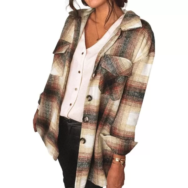 PRETTYGARDEN Womens 2024 Fall Clothes Plaid Shacket Jacket Long Sleeve Button Down Flannel Shirts Fashion BlouseWine Red