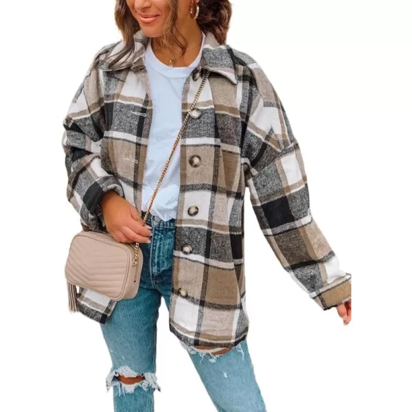 PRETTYGARDEN Womens 2024 Fall Clothes Plaid Shacket Jacket Long Sleeve Button Down Flannel Shirts Fashion BlouseYellow