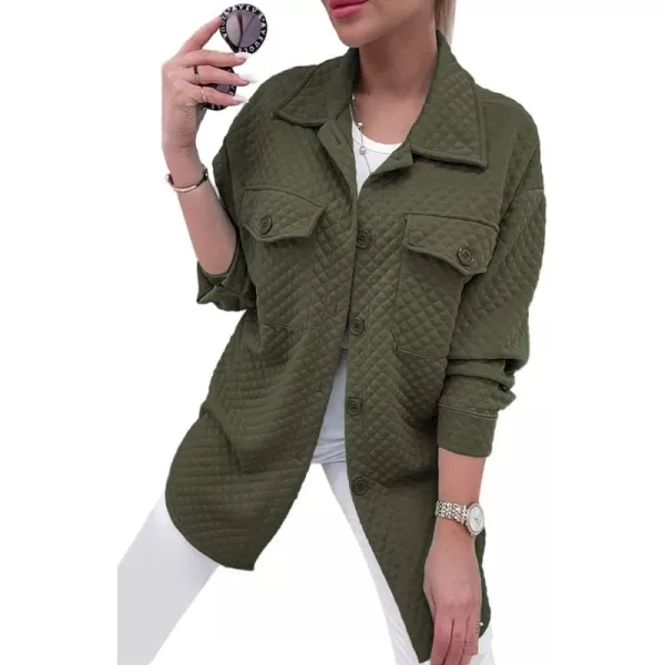 PRETTYGARDEN Womens 2024 Winter Jackets Lapel Coat Outerwear Casual Long Sleeve Button Down Blouse Shirts TopsArmy Green