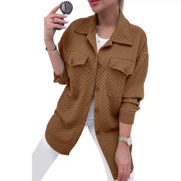 PRETTYGARDEN Womens 2024 Winter Jackets Lapel Coat Outerwear Casual Long Sleeve Button Down Blouse Shirts TopsDark Khaki
