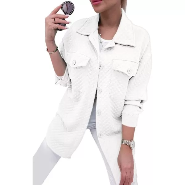 PRETTYGARDEN Womens 2024 Winter Jackets Lapel Coat Outerwear Casual Long Sleeve Button Down Blouse Shirts TopsWhite