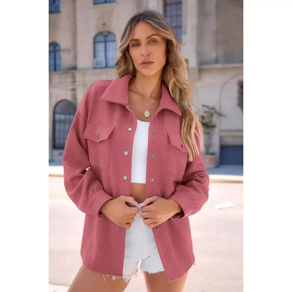 PRETTYGARDEN Womens 2024 Button Down Shacket Jackets Fall Clothes Collared Long Sleeve Textured Loose Casual Fashion ShirtsBean Paste Red