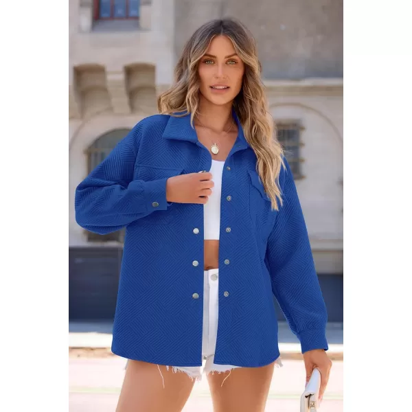 PRETTYGARDEN Womens 2024 Button Down Shacket Jackets Fall Clothes Collared Long Sleeve Textured Loose Casual Fashion ShirtsBright Blue